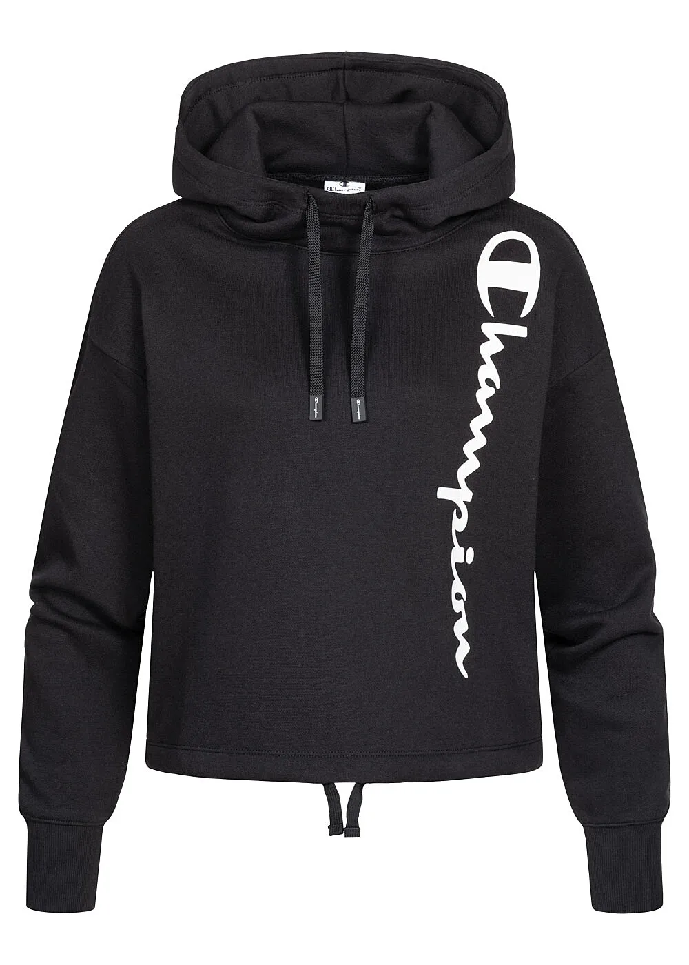 CHAMPION DAMES HOODIE MET LOGOOPDRUK EN TREKKOORDEN ZWART