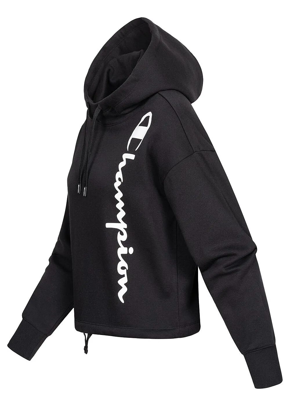 CHAMPION DAMES HOODIE MET LOGOOPDRUK EN TREKKOORDEN ZWART