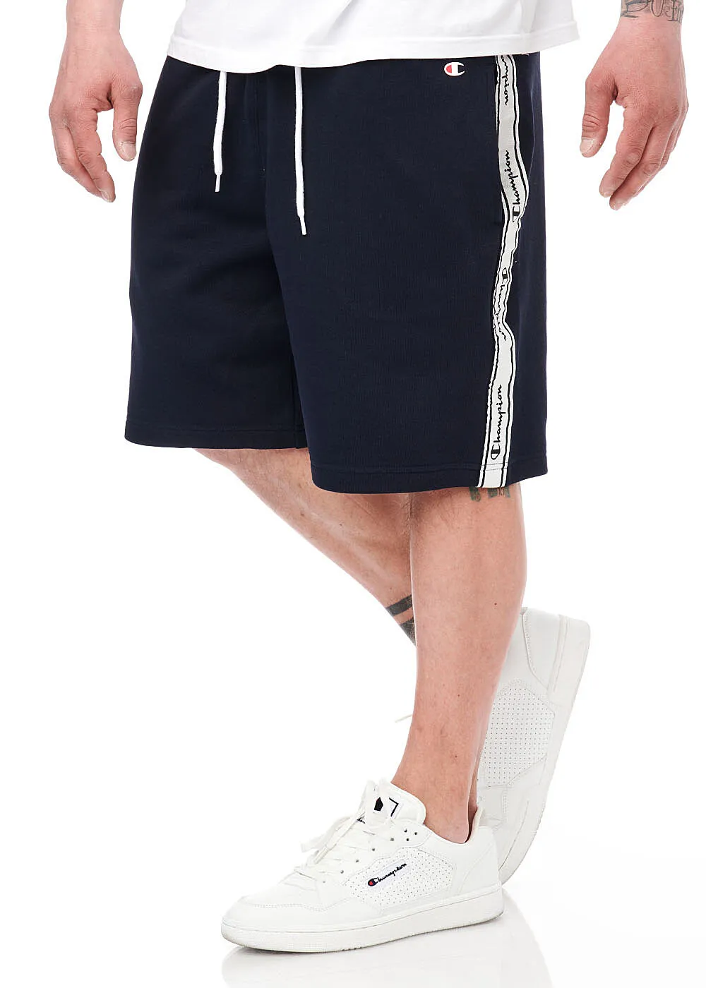 Champion Heren Bermuda met logostreep marineblauw wit