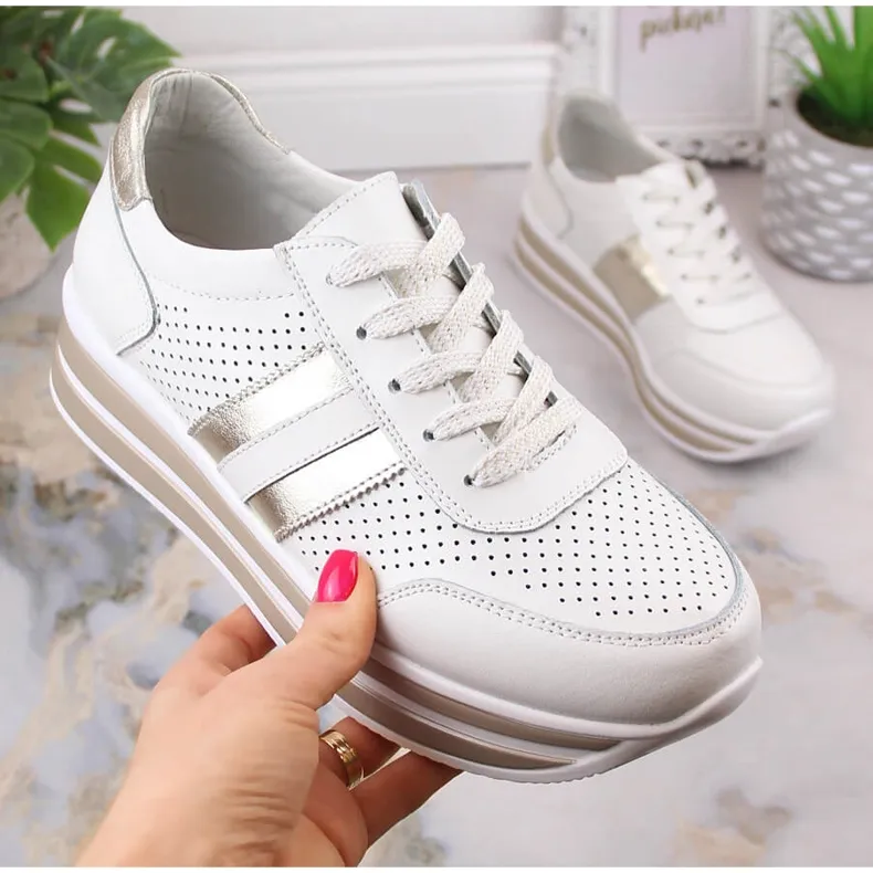 Leren damessneakers op het platform witte Filippo