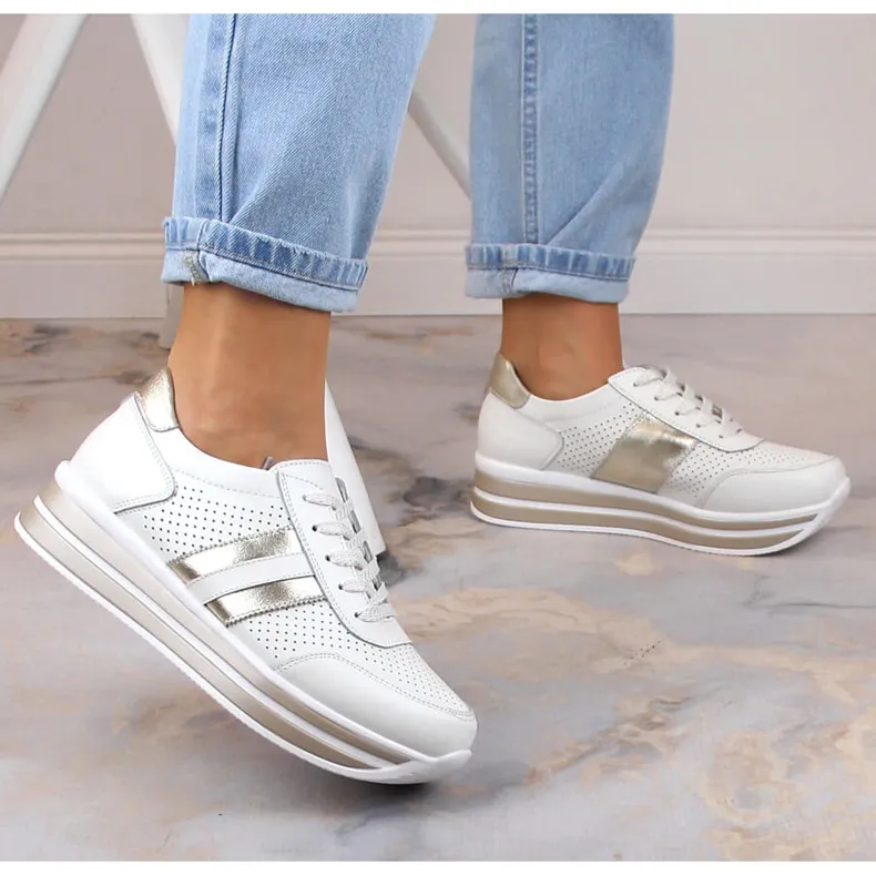 Leren damessneakers op het platform witte Filippo