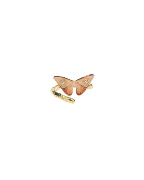 Les Néréides Les Néréides Enamelled Butterfly and Cut Glass Stone Adjustable Ring