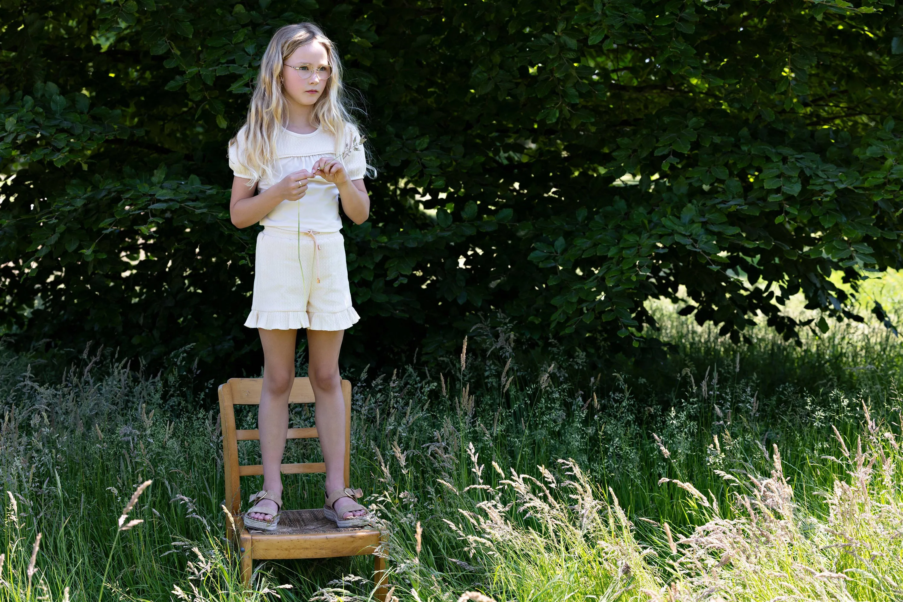 NONO MEISJES TOPS & TSHIRTS KAREN TSHIRT MIXED FABRIS PUFFED SHORTS SLEEVES ECRU