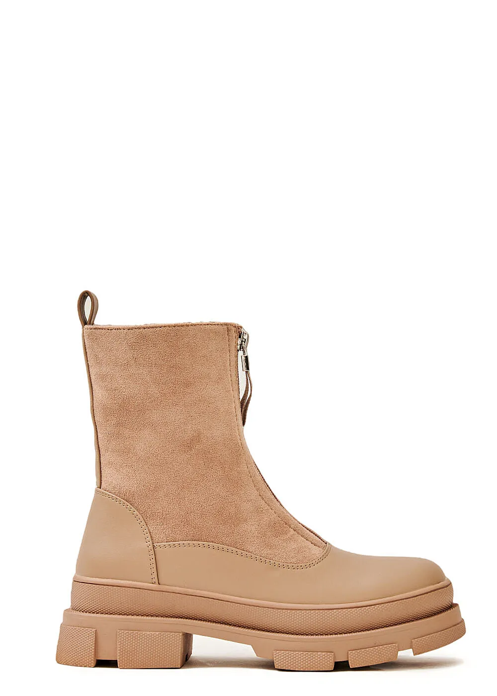 Seventyseven Lifestyle Dames nepleren laarzen met rits vooraan beige