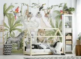 Walltastic Jungle safari poster behang pastelkleuren