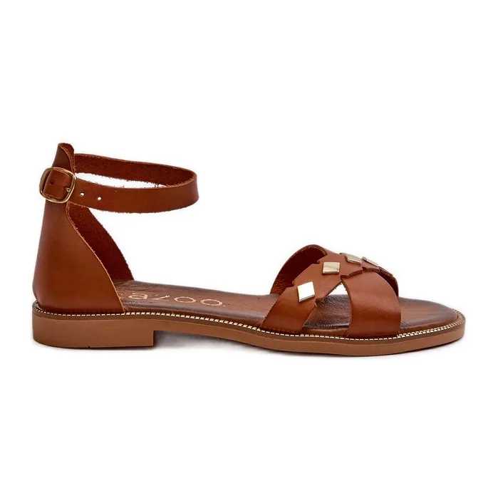 Zazoo 40378 platte leren damessandalen, bruin